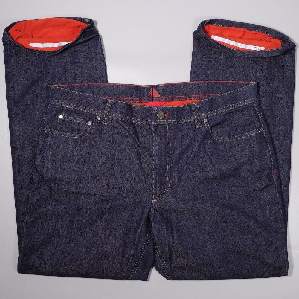 LL Bean Beanflex Fleece Lined Jeans Blue Straight Fit Mens 38 X 32